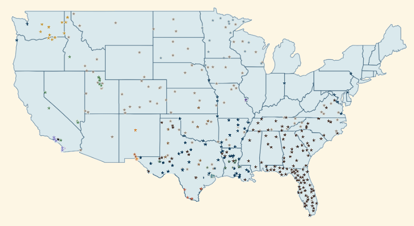 Map of Sofamaster retail partner locations across the United States